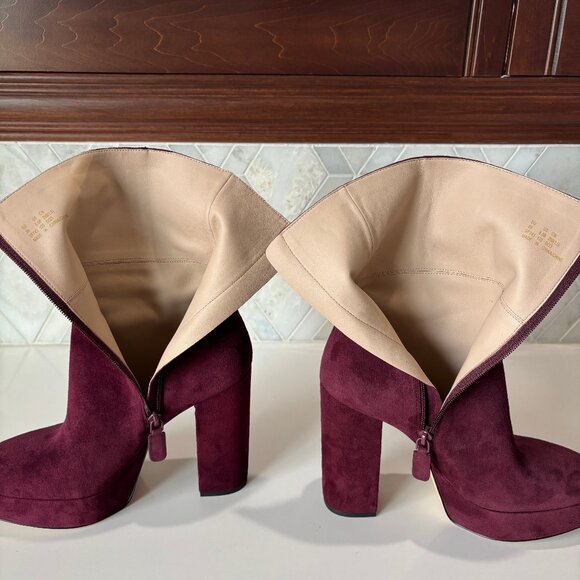 Stuart Weitzman Sz 8.5B Red Suede Platform Block Heel Sky High Ankle Boot Bootie - Picture 9 of 12